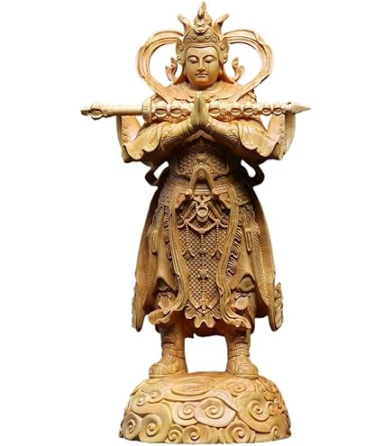 Amazon｜木彫 彫刻 ツゲ 柘植 高さ11cm 韋駄天立像 関羽立像 彫刻仏像